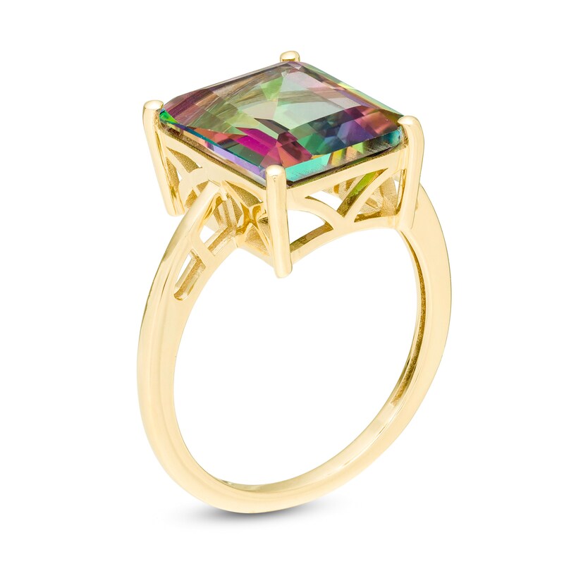 Main Image 3 of Emerald-Cut Mystic Fire® Topaz Solitaire Ring in 10K Gold