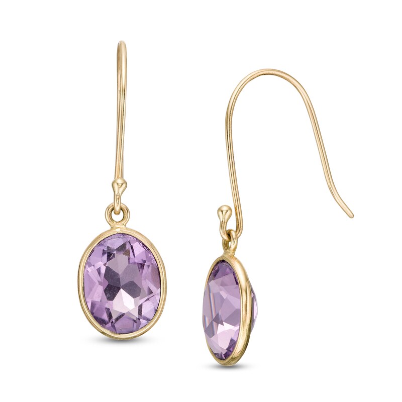 Main Image 1 of Bezel-Set Oval Amethyst Drop Earrings in 10K Gold
