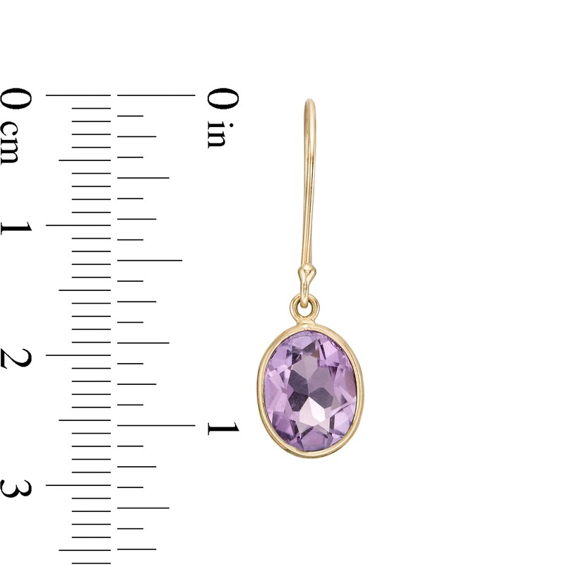 Main Image 3 of Bezel-Set Oval Amethyst Drop Earrings in 10K Gold