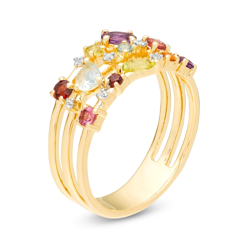 Main Image 3 of Multi-Gemstone and White Topaz Triple Row Orbit Ring in Sterling Silver with 14K Gold Plate