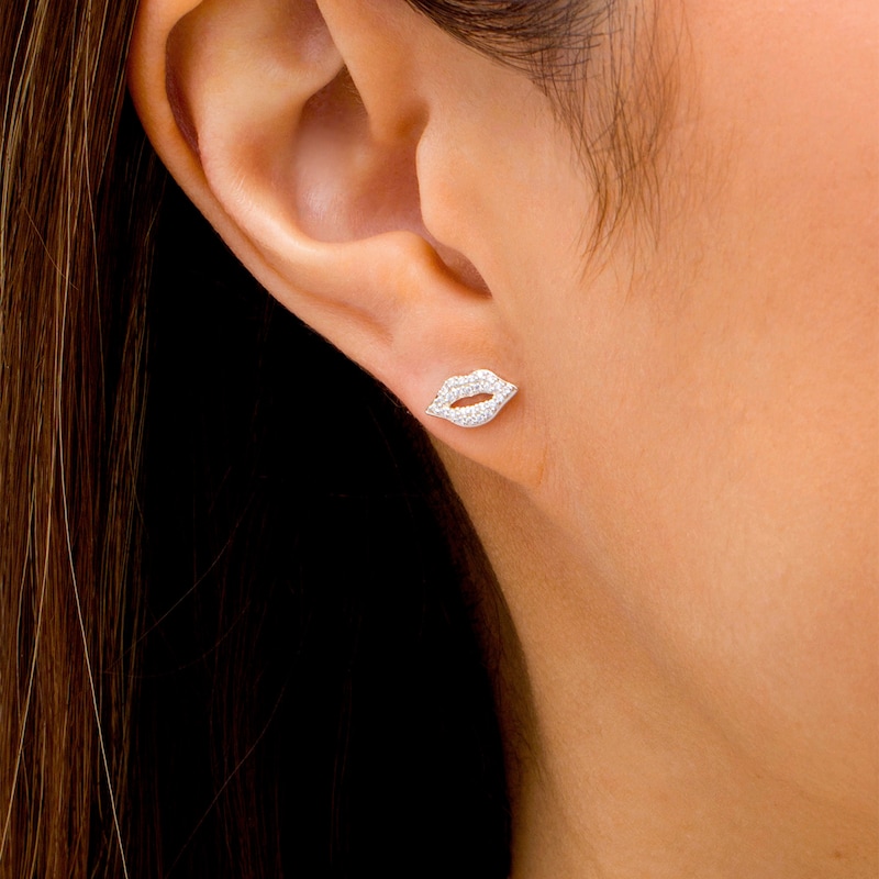 Main Image 3 of Marilyn Monroe™ Collection 1/8 CT. T.W. Diamond Lip Stud Earrings in Sterling Silver
