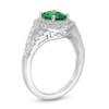 Thumbnail Image 1 of Oval Lab-Created Emerald and White Sapphire Double Frame Split Shank Ring in Sterling Silver