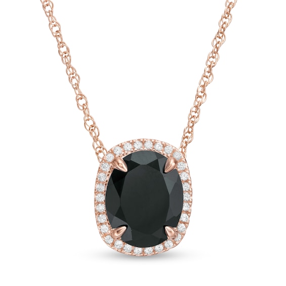 Oval Black Onyx and Lab-Created White Sapphire Frame Pendant in Sterling Silver with 14K Rose Gold Plate