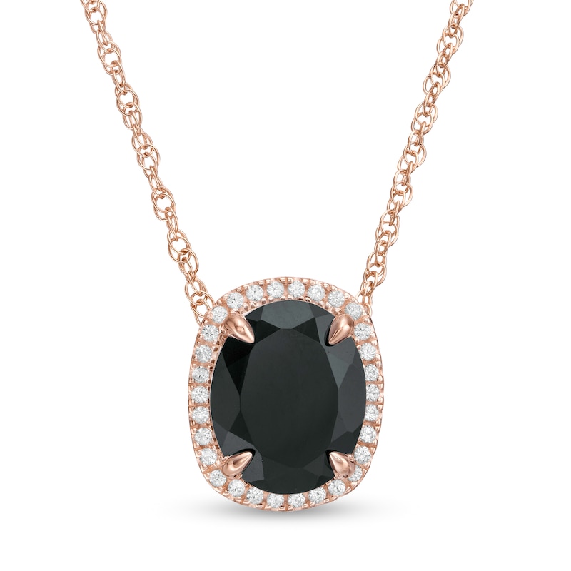 Main Image 1 of Oval Black Onyx and Lab-Created White Sapphire Frame Pendant in Sterling Silver with 14K Rose Gold Plate