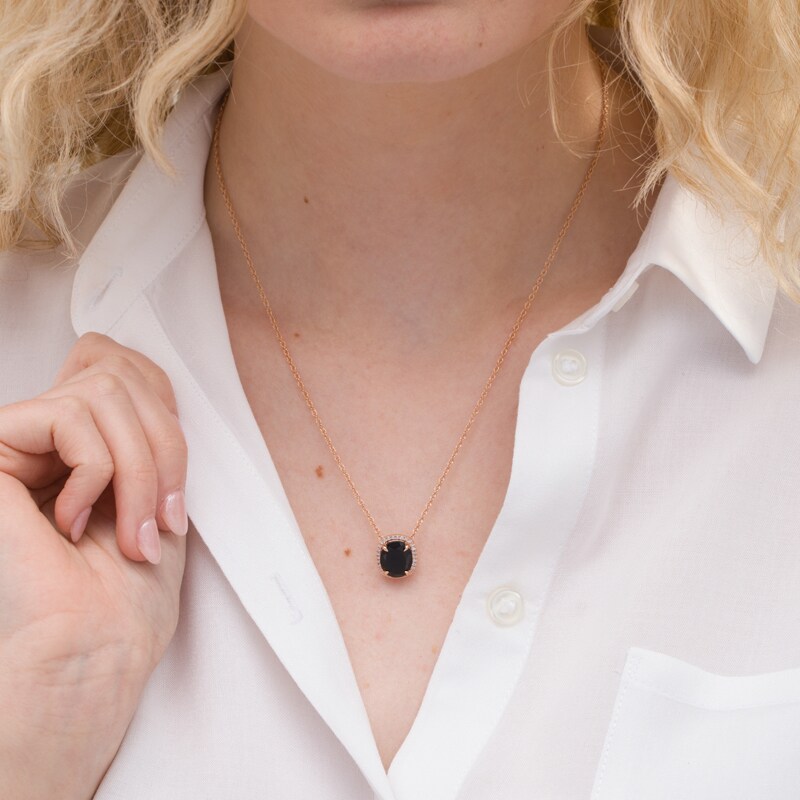 Main Image 2 of Oval Black Onyx and Lab-Created White Sapphire Frame Pendant in Sterling Silver with 14K Rose Gold Plate