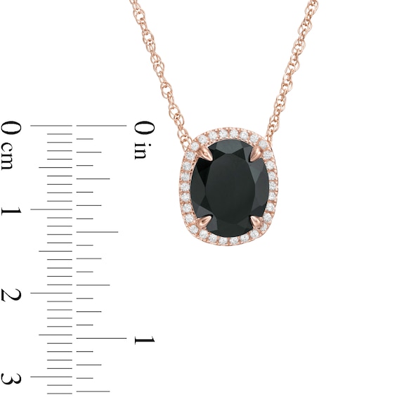 Oval Black Onyx and Lab-Created White Sapphire Frame Pendant in Sterling Silver with 14K Rose Gold Plate