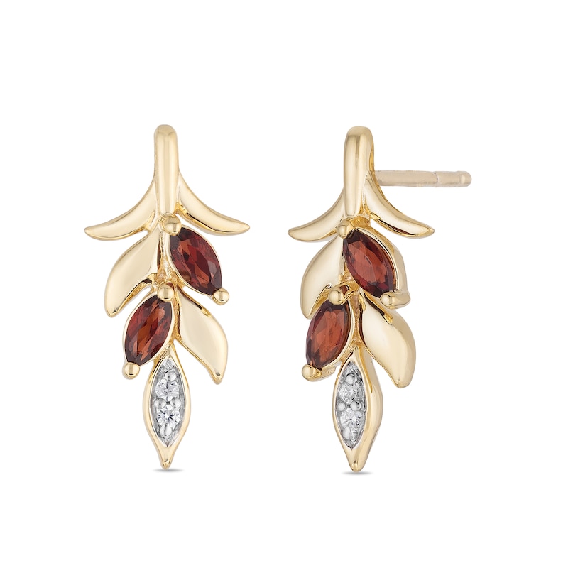Main Image 1 of Enchanted Disney Anna Marquise Rhodolite Garnet and Diamond Accent Wheat Drop Earrings in 10K Gold