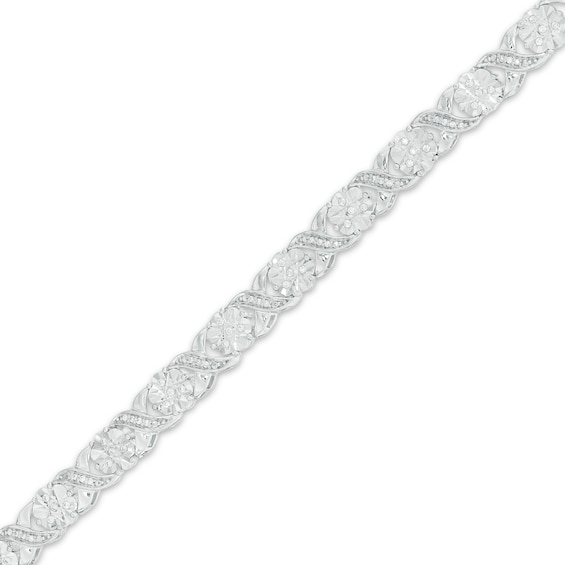 1/4 CT. T.w. Diamond Floral "Xo" Link Bracelet in Sterling Silver - 7.25"