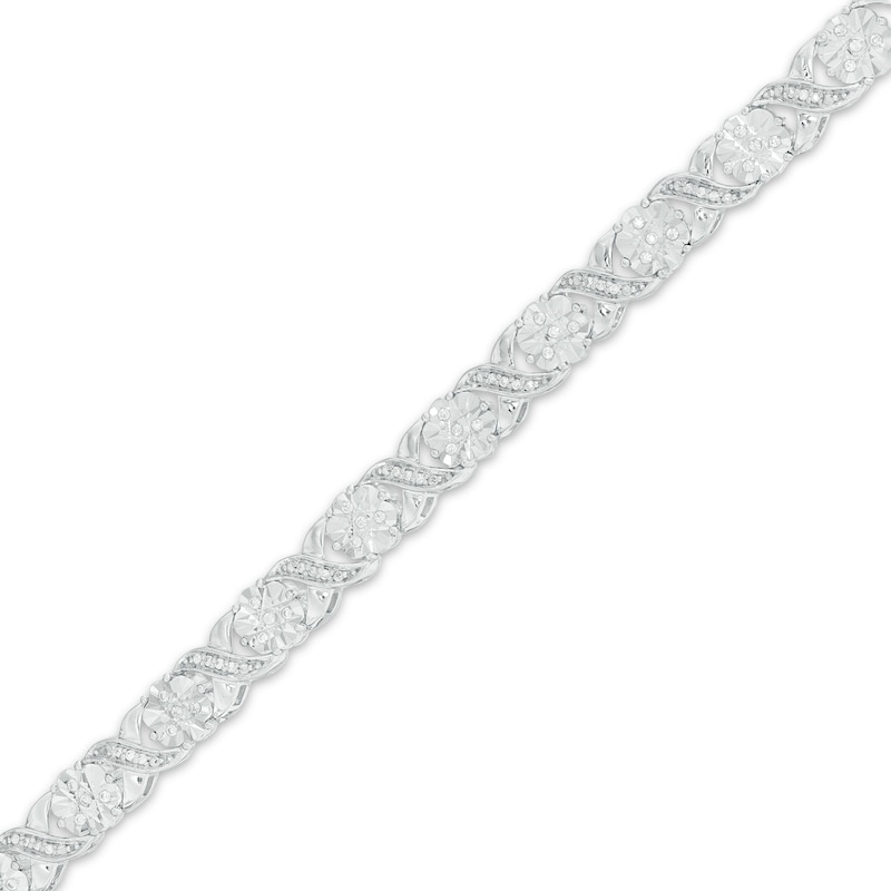 Main Image 1 of 1/4 CT. T.W. Diamond Floral "XO" Link Bracelet in Sterling Silver - 7.25"