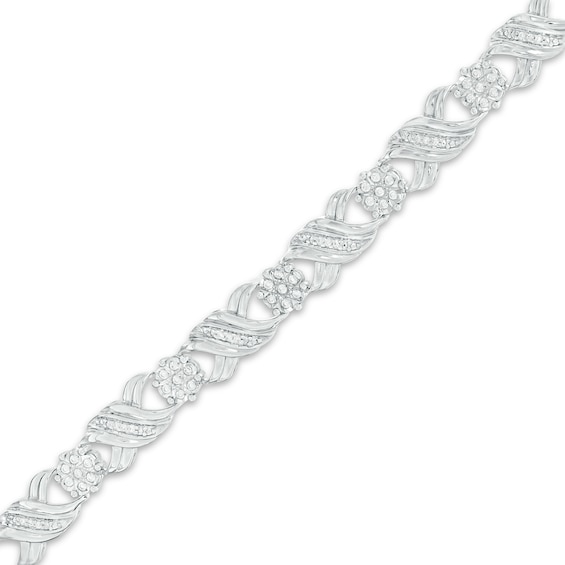 1/2 CT. T.w. Diamond "Xo" Link Bracelet in Sterling Silver - 7.25"