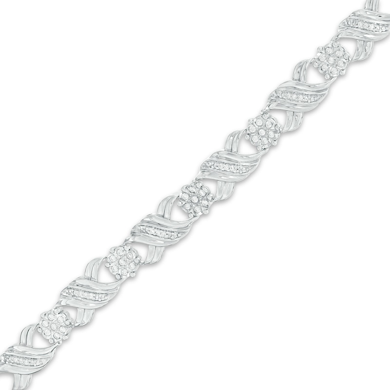 Main Image 1 of 1/2 CT. T.W. Diamond "XO" Link Bracelet in Sterling Silver - 7.25"