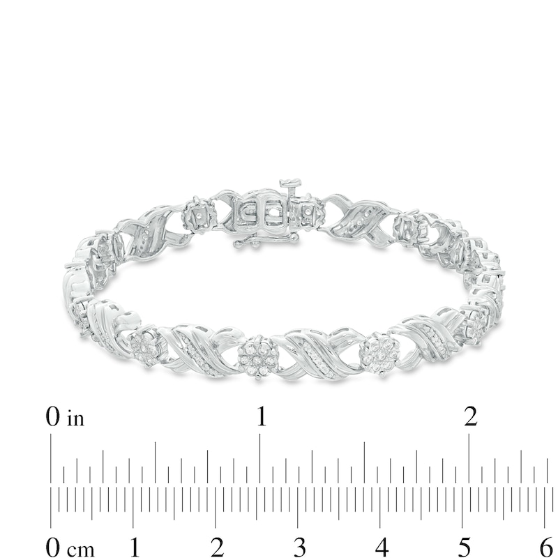 Main Image 3 of 1/2 CT. T.W. Diamond "XO" Link Bracelet in Sterling Silver - 7.25"