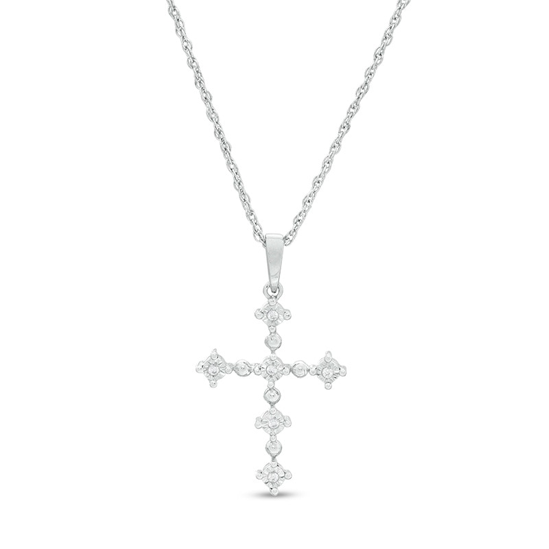 Main Image 1 of Diamond Accent Alternating Large and Small Cross Pendant in Sterling Silver