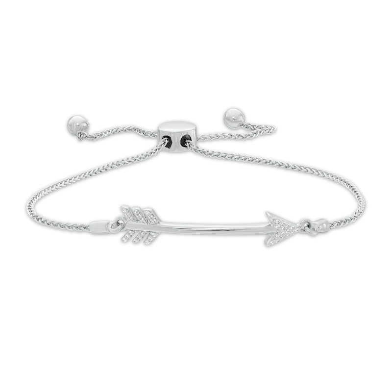 Main Image 1 of 1/20 CT. T.W. Diamond Arrow Bolo Bracelet in Sterling Silver - 9.5"