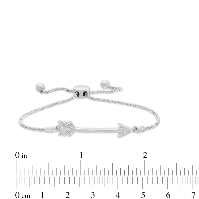 Main Image 3 of 1/20 CT. T.W. Diamond Arrow Bolo Bracelet in Sterling Silver - 9.5"