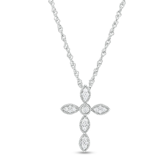 1/10 CT. T.W. Diamond Vintage-Style Marquise Cross Pendant in Sterling Silver