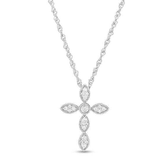 1/10 CT. T.W. Diamond Vintage-Style Marquise Cross Pendant in Sterling Silver 1/10 CT. T.W. Diamond Vintage-Style Marquise Cross Pendant in Sterling Silver