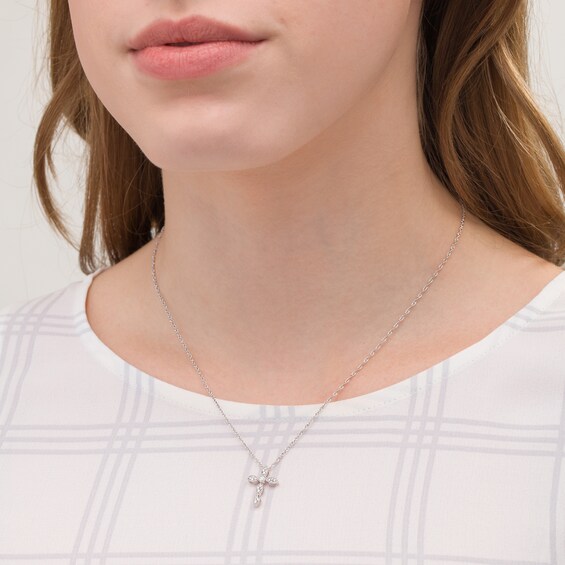 1/10 CT. T.W. Diamond Vintage-Style Marquise Cross Pendant in Sterling Silver 1/10 CT. T.W. Diamond Vintage-Style Marquise Cross Pendant in Sterling Silver
