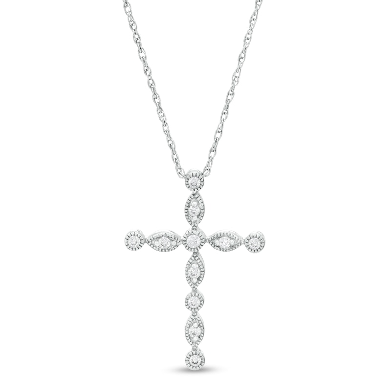 1/8 CT. T.W. Diamond Vintage-Style Cross Pendant in Sterling Silver