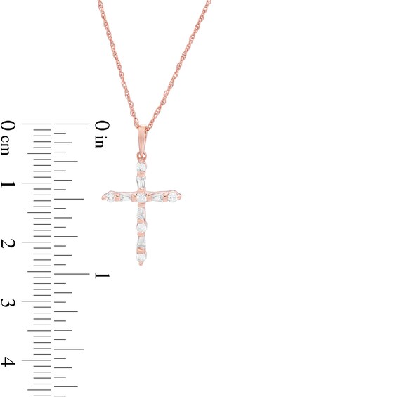 1/5 CT. T.W. Baguette and Round Diamond Cross Pendant in 10K Rose Gold 1/5 CT. T.W. Baguette and Round Diamond Cross Pendant in 10K Rose Gold