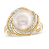 Thumbnail Image 0 of Cultured Freshwater Pearl and Lab-Created White Sapphire Knot Frame Ring in Sterling Silver with 14K Gold Plate