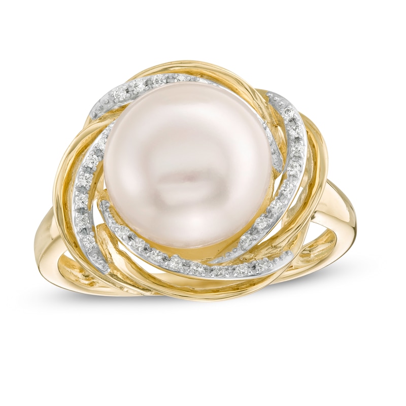 Cultured Freshwater Pearl and Lab-Created White Sapphire Knot Frame Ring in Sterling Silver with 14K Gold Plate
