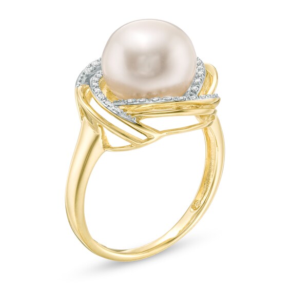 Freshwater Cultured Pearl and Lab-Created White Sapphire Knot Frame Ring in Sterling Silver with 14K Gold Plate
