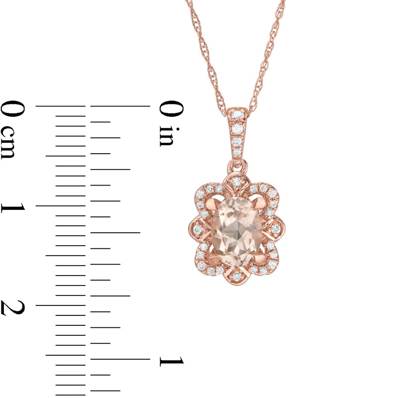 Main Image 3 of Oval Morganite and 1/10 CT. T.W. Diamond Butterfly Frame Pendant in 10K Rose Gold