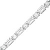 Thumbnail Image 1 of Alternating Emerald-Cut and Round Lab-Created White Sapphire Bracelet in Sterling Silver - 7.25"