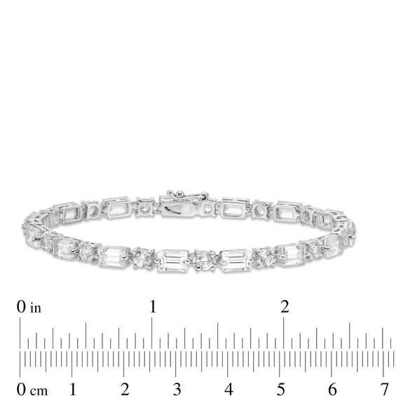 Alternating Emerald-Cut and Round Lab-Created White Sapphire Bracelet in Sterling Silver - 7.25"