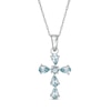 Thumbnail Image 1 of Pear-Shaped and Round Aquamarine Cross Pendant in Sterling Silver