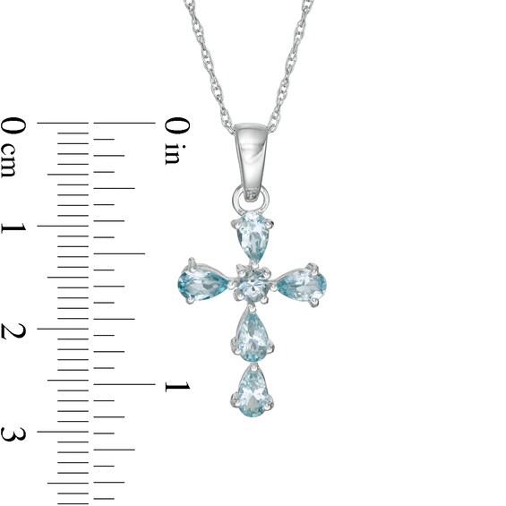 Pear-Shaped and Round Aquamarine Cross Pendant in Sterling Silver