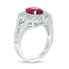 Thumbnail Image 3 of Oval Ruby and Lab-Created White Sapphire Ornate Scallop Frame Split Shank Ring in Sterling Silver