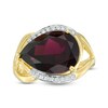 Thumbnail Image 1 of Sideways Pear-Shaped Garnet and White Topaz Split Shank Ring in 10K Gold