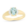 Thumbnail Image 1 of Oval Aquamarine and 1/20 CT. T.W. Diamond Collar Frame Vintage-Style Ring in 10K Gold