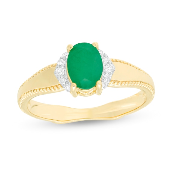 Oval Emerald and 1/20 CT. T.w. Diamond Collar Frame Vintage-Style Ring in 10K Gold