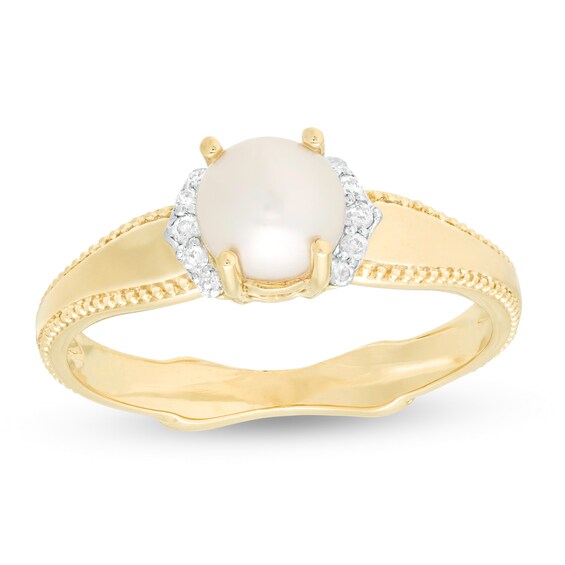 6.0mm Freshwater Cultured Pearl and 1/20 CT. T.w. Diamond Collar Frame Vintage-Style Ring in 10K Gold