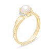 Thumbnail Image 3 of 6.0mm Freshwater Cultured Pearl and 1/20 CT. T.W. Diamond Collar Frame Vintage-Style Ring in 10K Gold