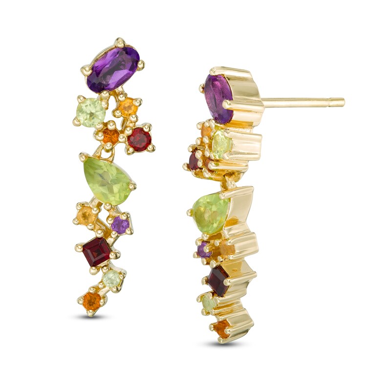 Main Image 1 of Multi-Shape Multi Gemstone Scatter Drop Earrings in Sterling Silver with 14K Gold Plate