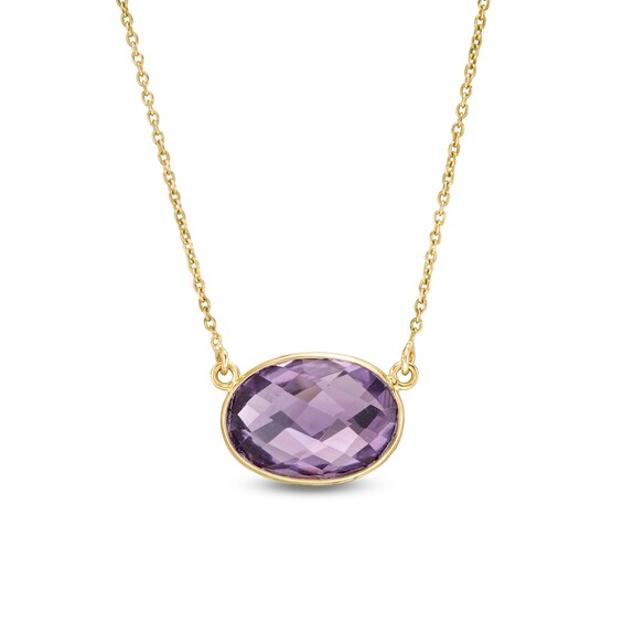 Sideways Faceted Oval Amethyst Necklace in 10K Gold