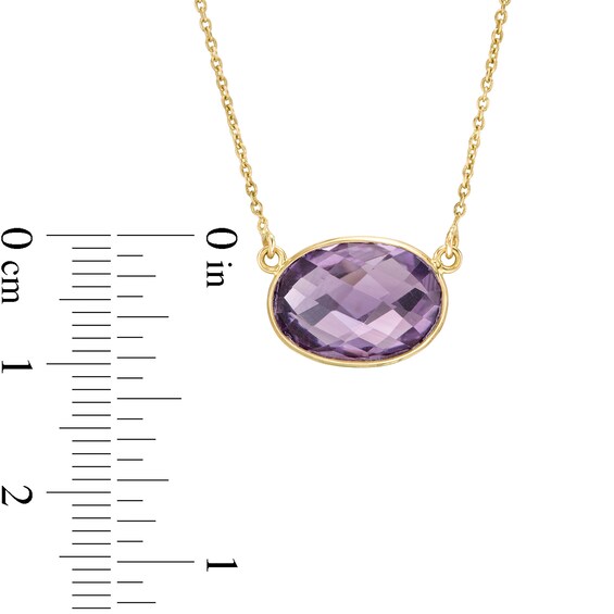 Sideways Faceted Oval Amethyst Necklace in 10K Gold