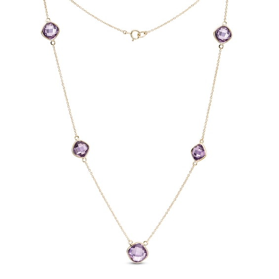 Tilted Cushion-Cut Amethyst Station Necklace in 10K Gold