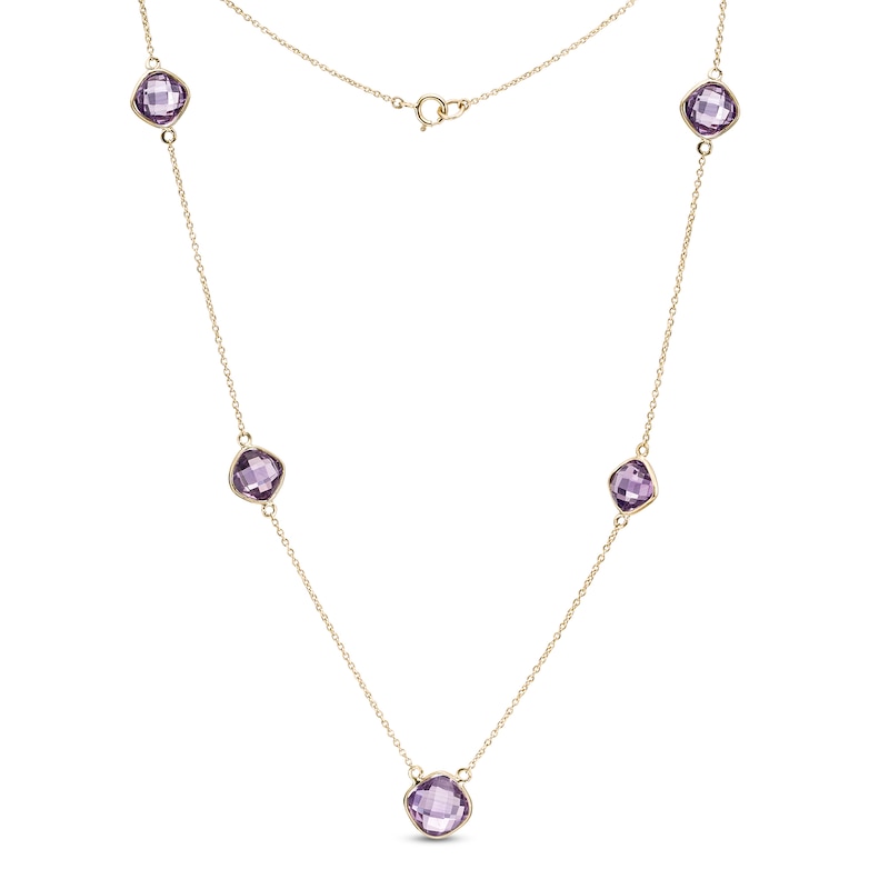 Tilted Cushion-Cut Amethyst Station Necklace in 10K Gold | Zales