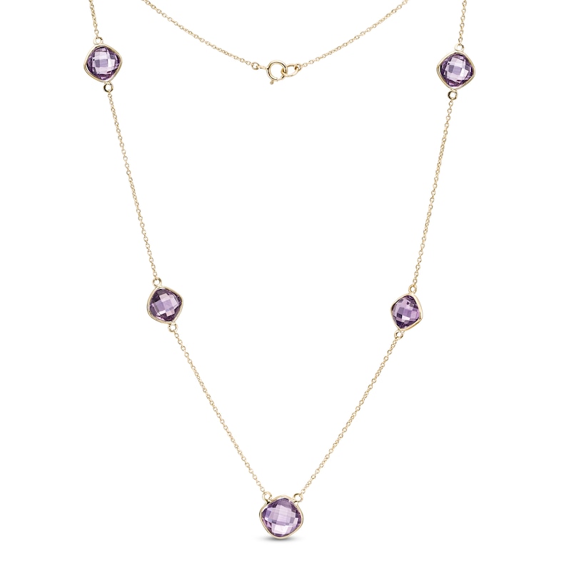 Main Image 1 of Tilted Cushion-Cut Amethyst Station Necklace in 10K Gold