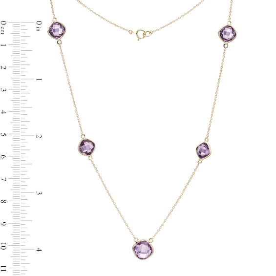 Tilted Cushion-Cut Amethyst Station Necklace in 10K Gold