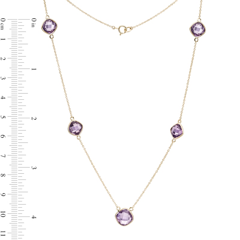Main Image 3 of Tilted Cushion-Cut Amethyst Station Necklace in 10K Gold