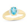 Thumbnail Image 0 of Oval Swiss Blue Topaz and 1/20 CT. T.W. Diamond Collar Frame Vintage-Style Ring in 10K Gold