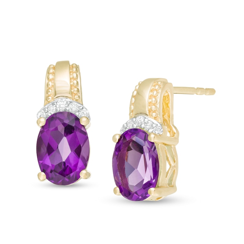Main Image 1 of Oval Amethyst and 1/20 CT. T.W. Diamond Beaded Drop Earrings in 10K Gold