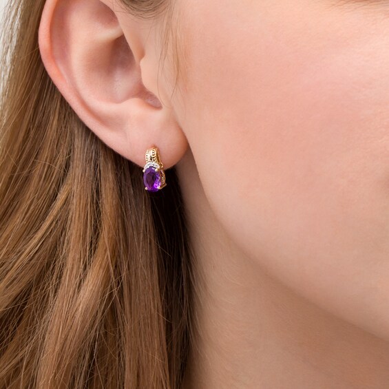 Oval Amethyst and 1/20 CT. T.w. Diamond Beaded Drop Earrings in 10K Gold