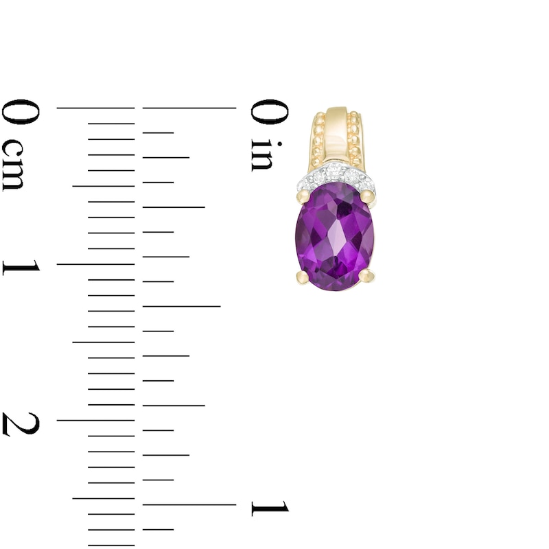 Main Image 3 of Oval Amethyst and 1/20 CT. T.W. Diamond Beaded Drop Earrings in 10K Gold